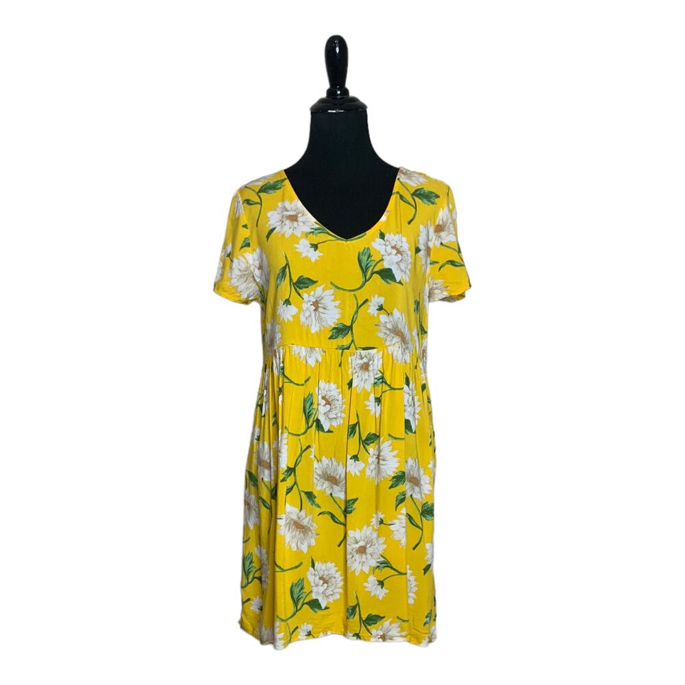 Forever 21 vibrant yellow floral casual summer mini dress size Small